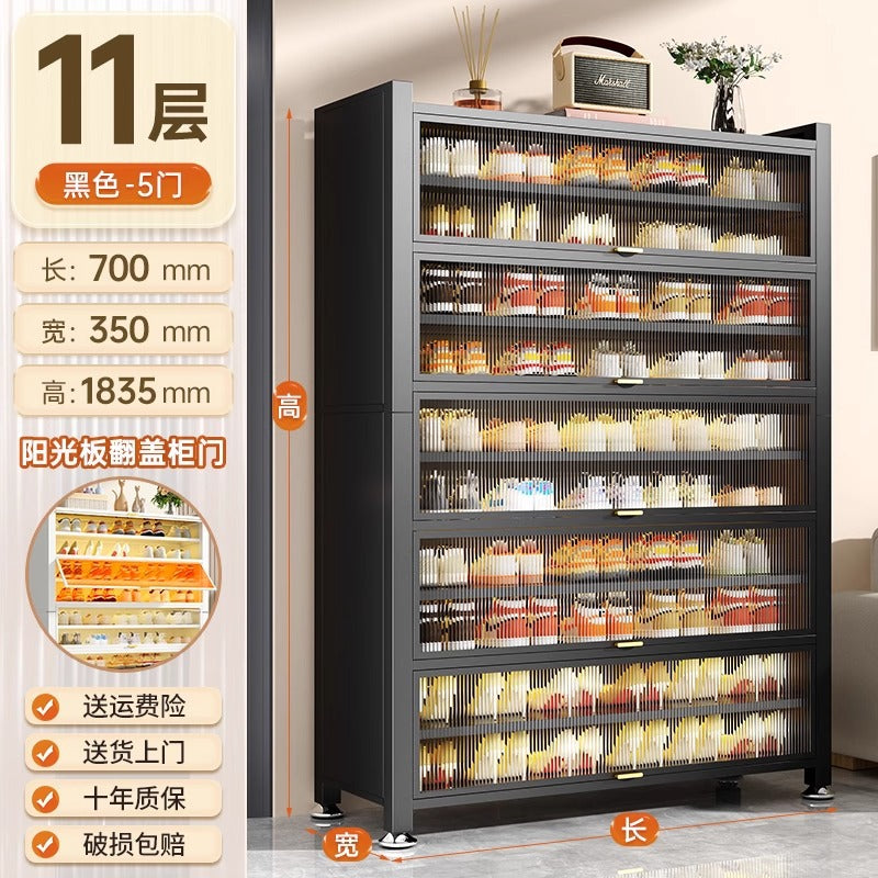 Steel shoe cabinet for home entrance storage cabinet all-in-one dust-proof large capacity multi-layer storage shoe rack flip-up door storage cabinet