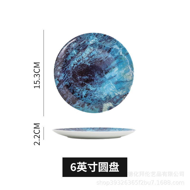 Ceramic marble pattern dinner plate - nordic theme restaurant western dinner plate - unique ceramic tableware - factory direct