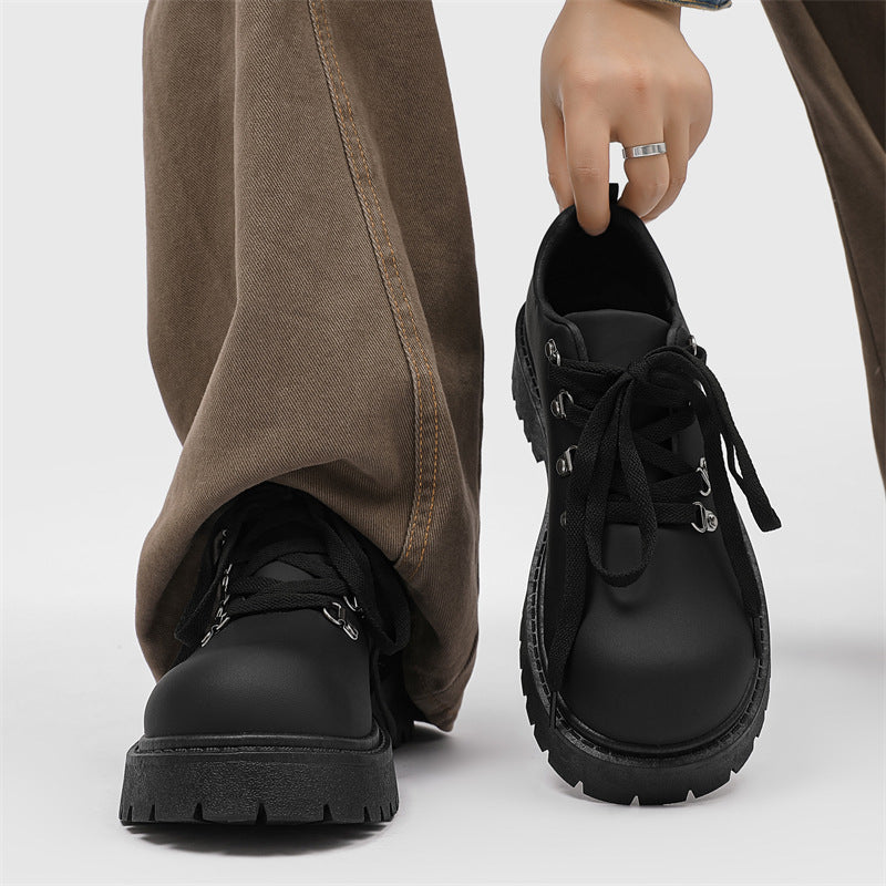 Men's shoes 2026 new arrival carbon black mickey derby shoes niche style original workwear thick sole heightened big toe casual leather shoes