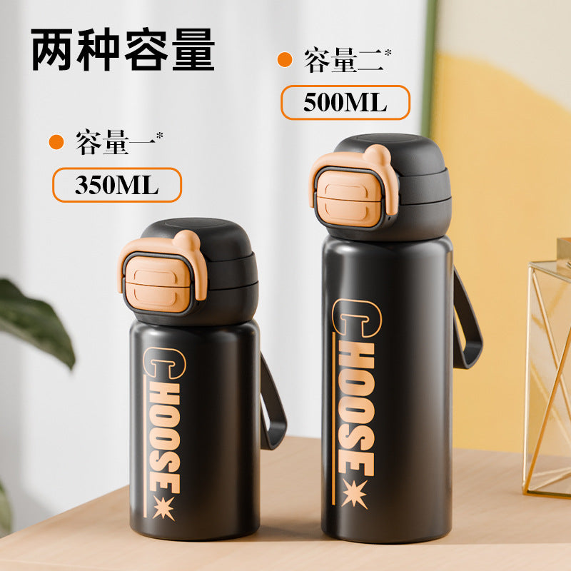 Letter double drink bouncing cup 316 stainless steel digital display thermos cup student water cup portable portable cup
