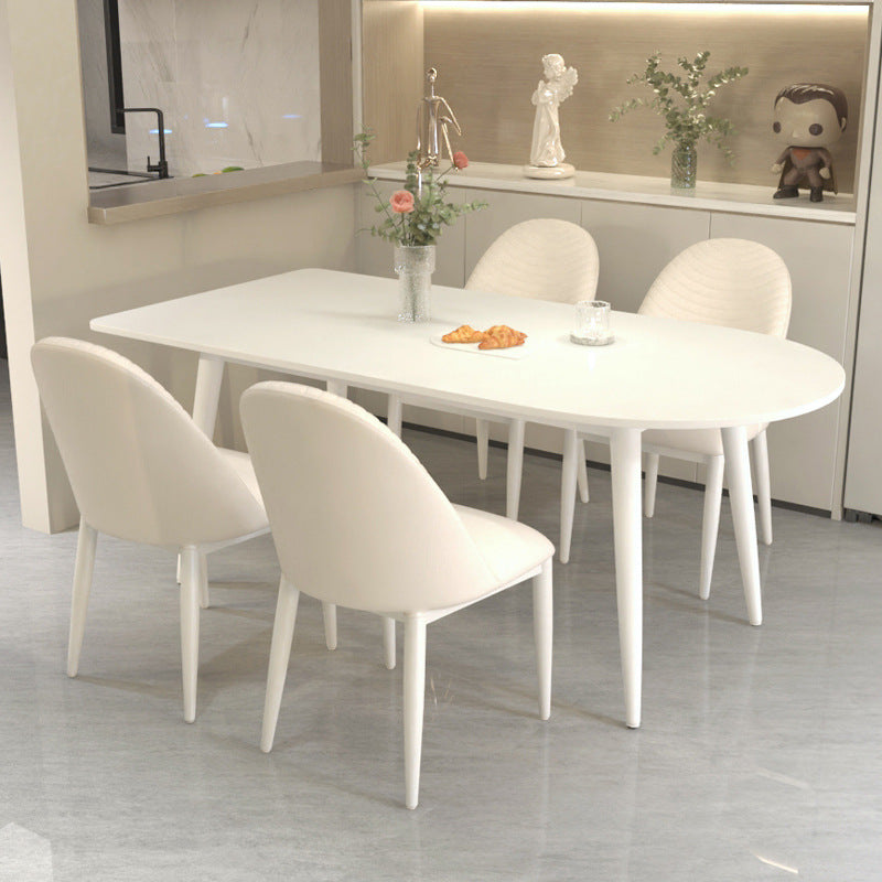 Modern minimalist light luxury table peninsula pure white rock slab dining table and chair set, home small apartment cream style dining table