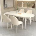 Modern minimalist light luxury table peninsula pure white rock slab dining table and chair set, home small apartment cream style dining table