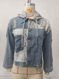 Fashion cross-border foreign trade independent station  new washed denim leopard print python print short jacket tops