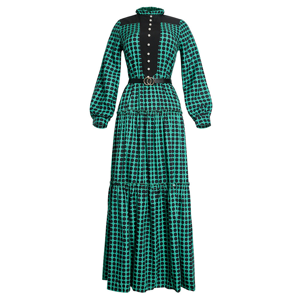 Aliexpress african plus size women's fresh and sweet dress pearl polka dot cake european and american  long skirt