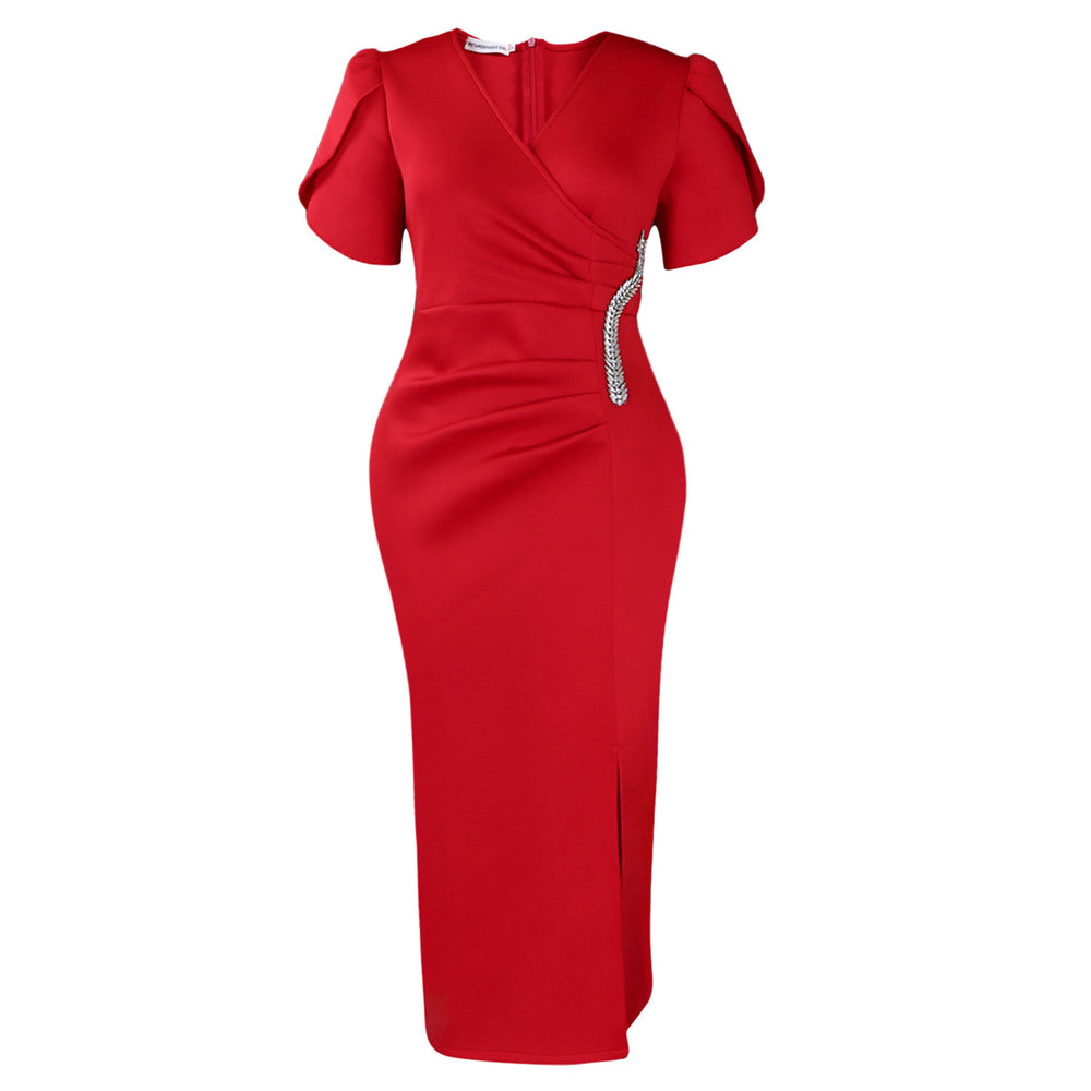 D579 women's foreign trade dress  new fashion elegant v-neck evening party maxi dress rhinestone african style dress
