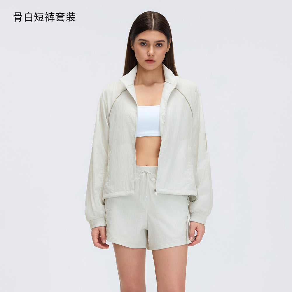 Spring/summer lightweight breathable zip-up jacket short training fitness outdoor casual running sports set for women