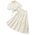 new arrival female youth short-sleeved lapel flower printing + skirt suit one piece dropshipping