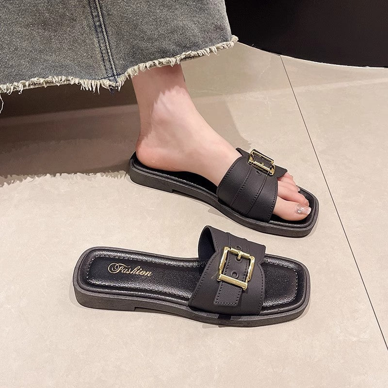 Fashiontrendyeasiest for match one-line flats beach popular slippers home sandals and slippers women's korean style seaside flats shoes