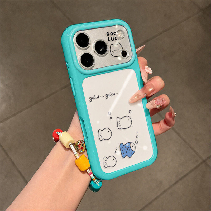 Cartoon simple fish large window phone case for iphone 18, apple 17 pro max, kitten protective cover 16