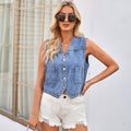 European and american cross-border  spring new arrival: washed slim-fit collarless denim cropped vest cardigan top for women
