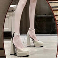 Mary jane chunky heel women's shoes 2025 new fairy style waterproof platform french square toe single strap flats