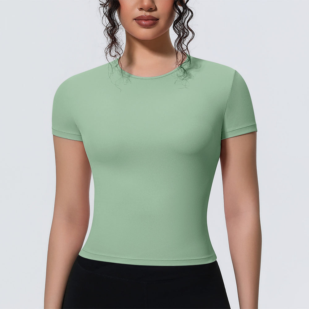 new arrival sports nude waist silm short-sleeved breathable yoga clothes t-shirt running training fitness tops for women