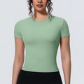 new arrival sports nude waist silm short-sleeved breathable yoga clothes t-shirt running training fitness tops for women