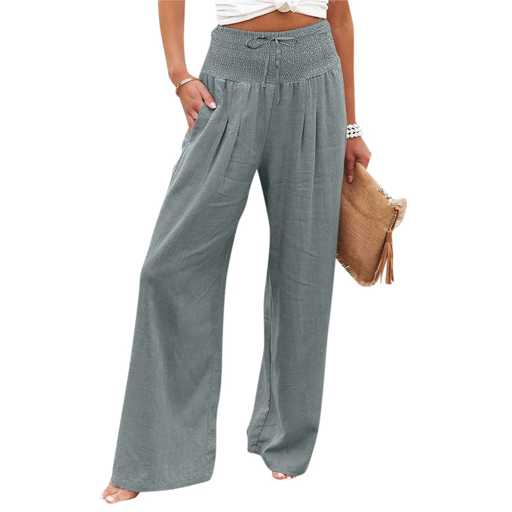 cross-border women's fashion casual loose solid color high-waisted trousers