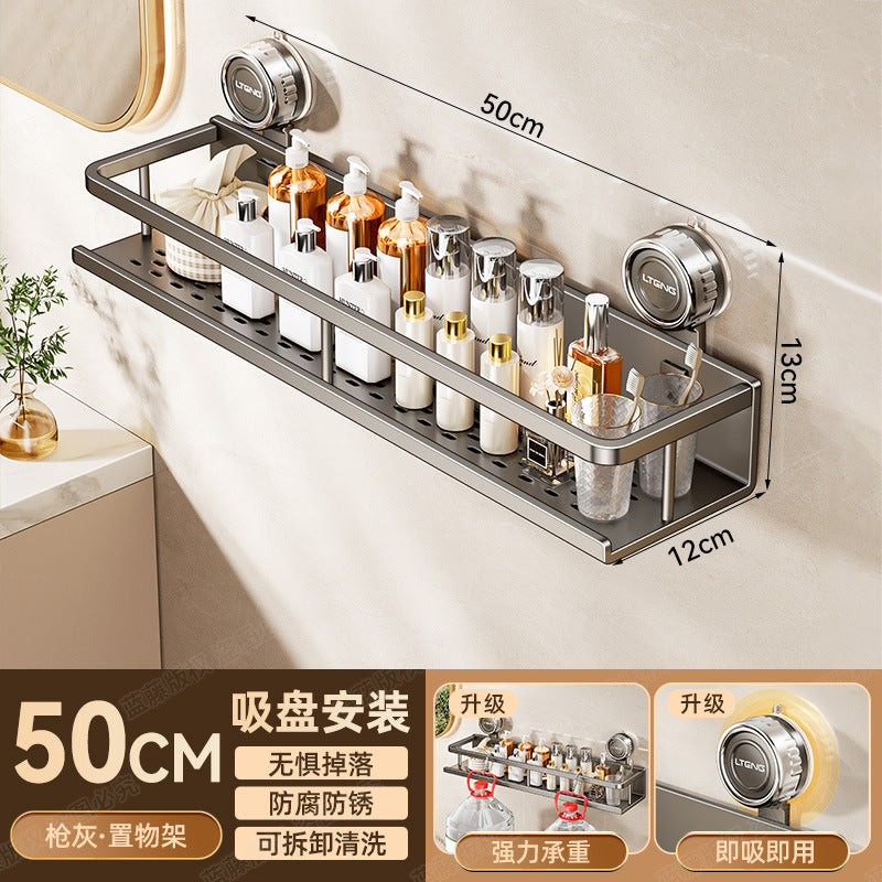 Space aluminum bathroom suction cup rack, wall-mounted non-punching bathroom towel rack, washstand, multi-functional storage