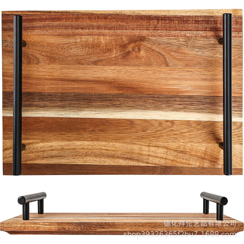 Creative acacia wood double-handle wooden tray - perfect for home baking, fruits, desserts, and tea. wholesale direct from the manufacturer