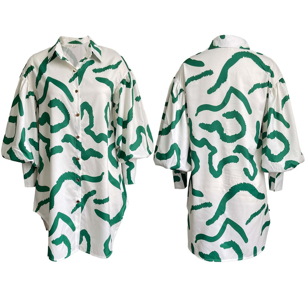 D3072  loose elegantwork clothingprinting lapel european and american large size foreign trade shirt skirt african dress