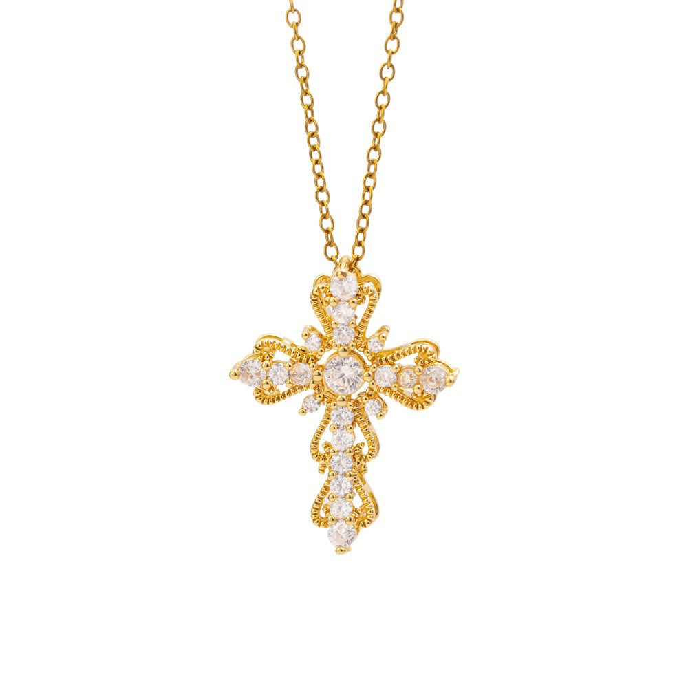 [titanium steel] fashionfashion full diamond cross necklace women's niche light luxury high-end stylishsweater chain jewelry