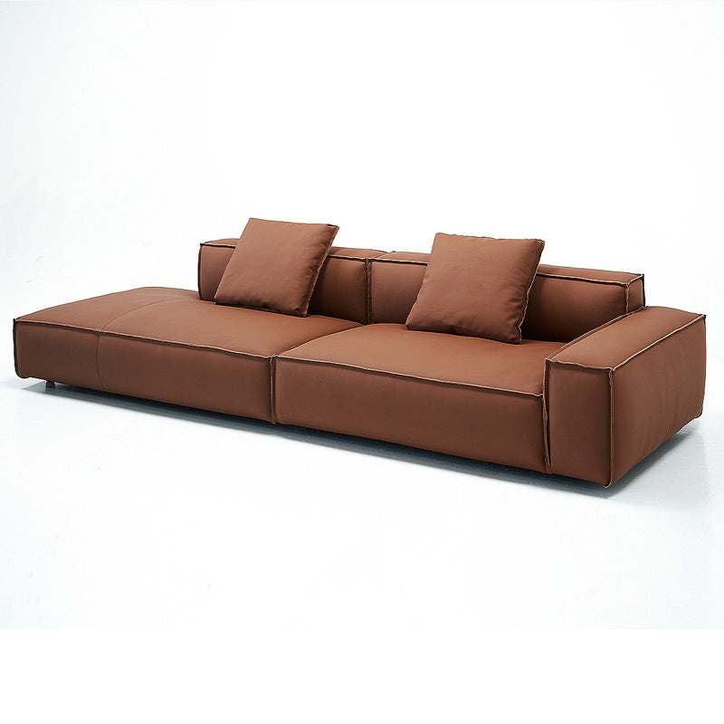 Italian normcore genuine leather sofa living room classy high-end sofa accessible luxury first-layer cowhide straight row tofu block sofa