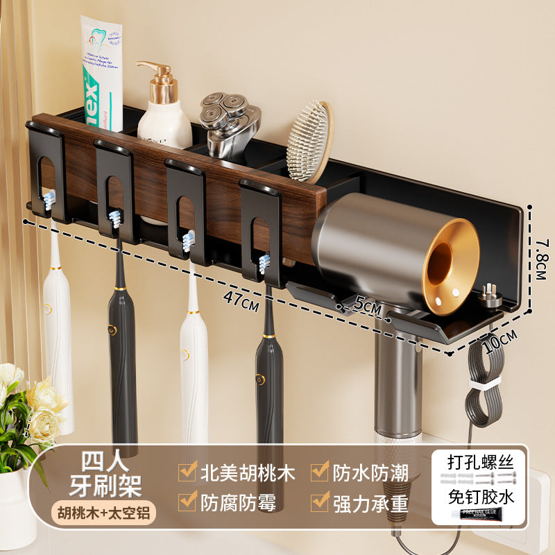 Walnut Hair dryer Shelf No punching toilet Toothbrush holder Storage Hair dryer holder Bathroom hanger