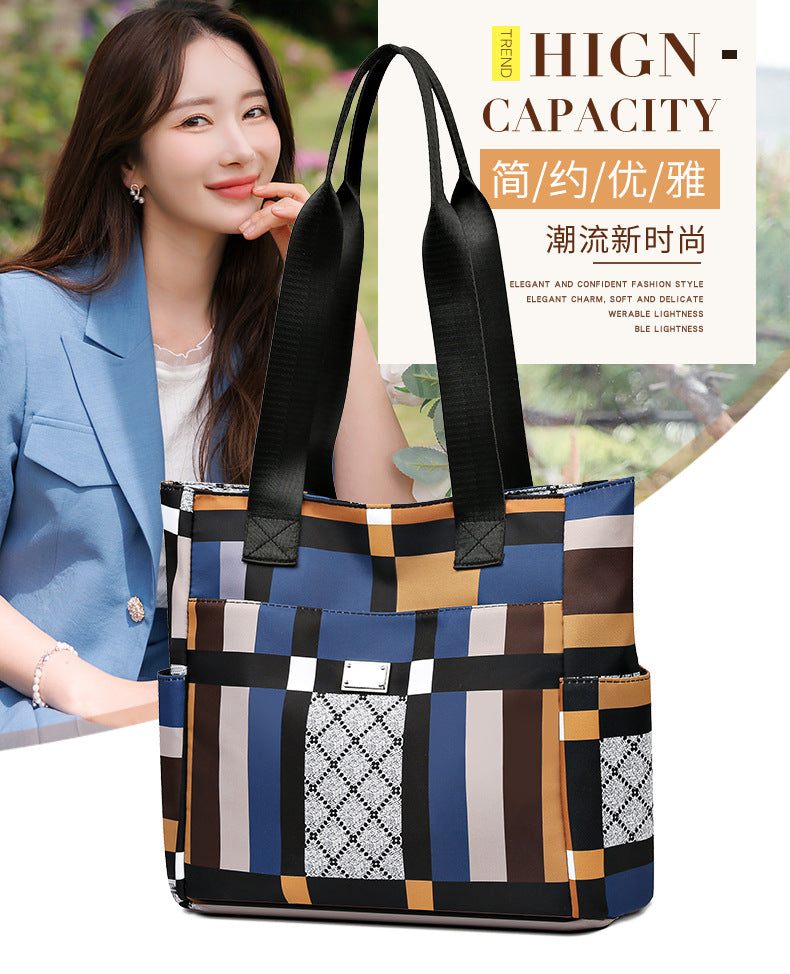 Women's handbag 2026 new collection: large capacity tote bag, fashionable and versatile shoulder bag, color block plaid mom bag