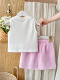 new cross-border girls' fashion set: solid color floral tank top + casual shorts two-piece outfit