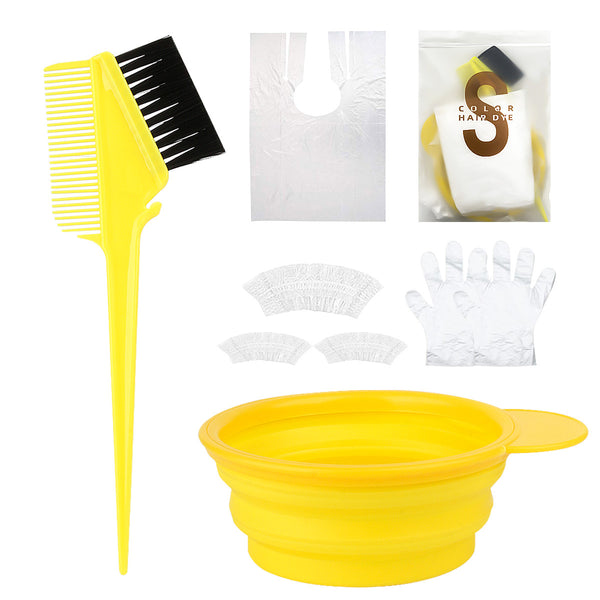 Customized six-piece set of hair tools, disposable hair dye set, baked oil shawl, shower cap, earmuffs, gloves, dye brush and dye bowl.