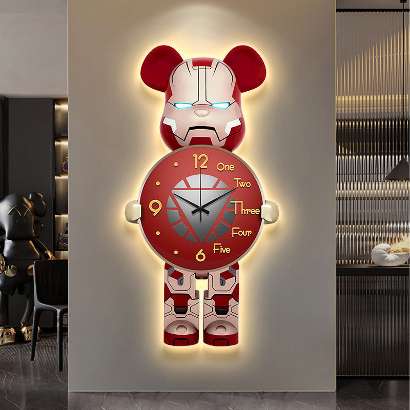 Violent Bear Clock Wall Clock Living Room Internet celebrity Modern Simplicity 2025 New Atmosphere Advanced Sense Creative Clock Wall Light