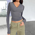 fall/winter new arrivals: european & american  style women's v-neck long sleeve basic slim-fit versatile t-shirt top