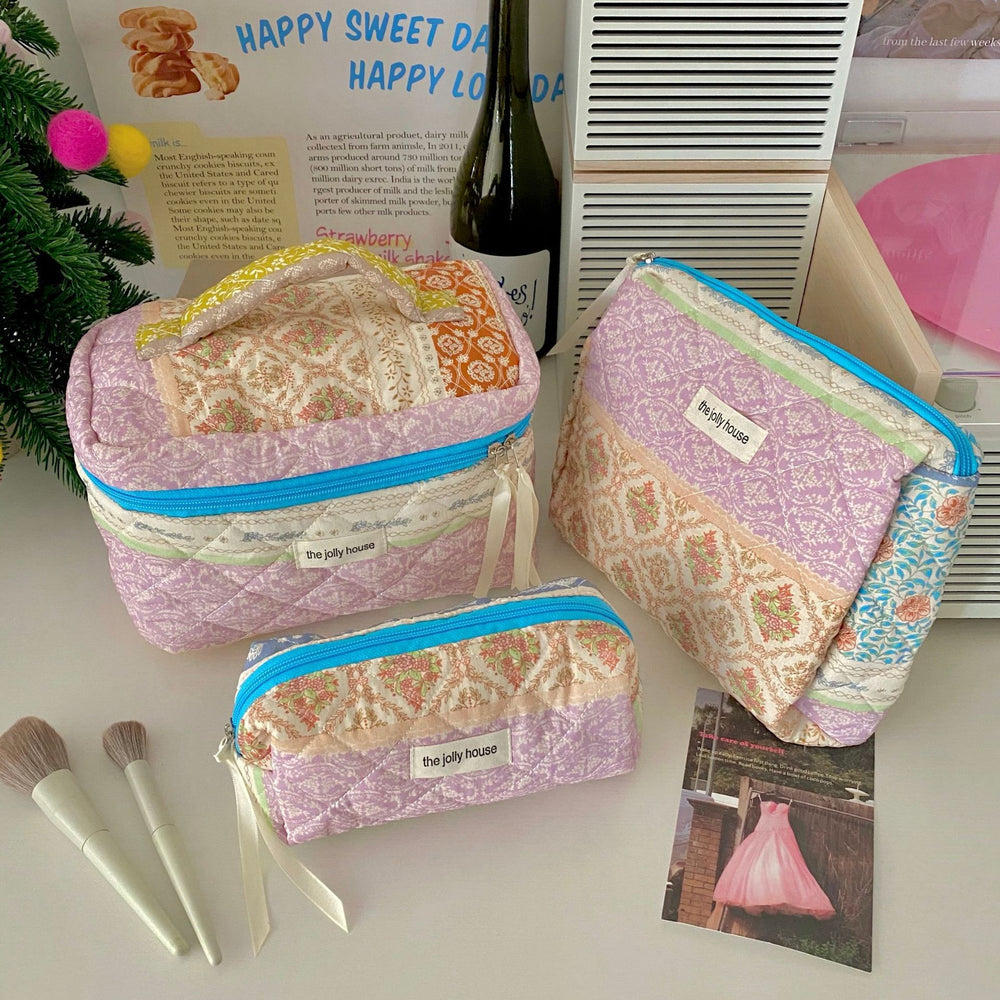 Cute and fresh bowknot makeup bag - large capacity student dorm storage pouch & pencil case set
