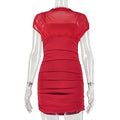 Fashion style cross-border pure color silm women's elegant hip skirt daily high collar short-sleeved waist slimming look tight dress