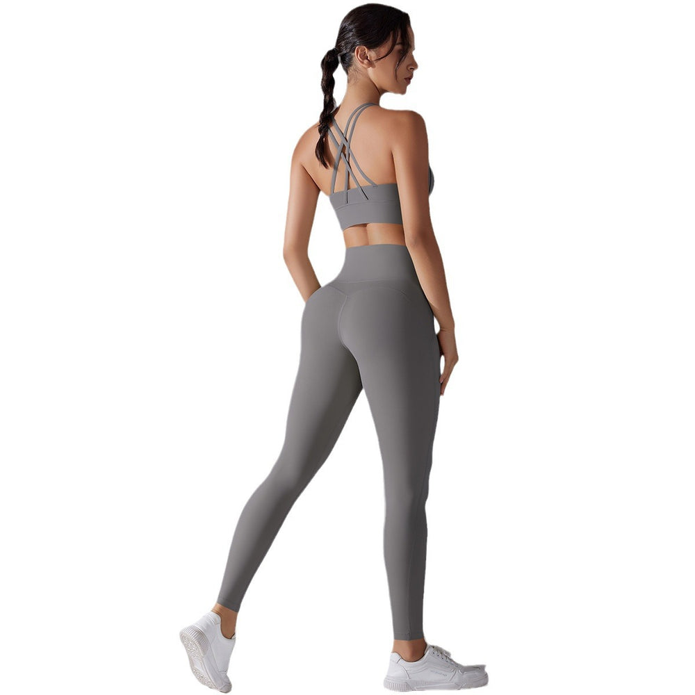 European and american nude feel tight yoga suit cross back quick-drying sportswear high waist hip lifting running fitness suit