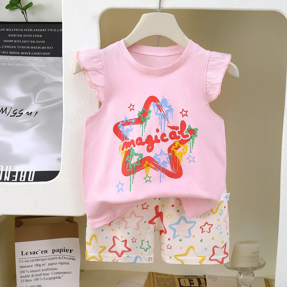 Kids' tank top set - summer new arrival: pure cotton girls' shorts outfit, korean style sleeveless set for baby boys and girls