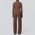 New arrival: solid color brushed fleece breathable zip-up jacket & wide-leg yoga pants set - perfect for running, fitness, and activewear