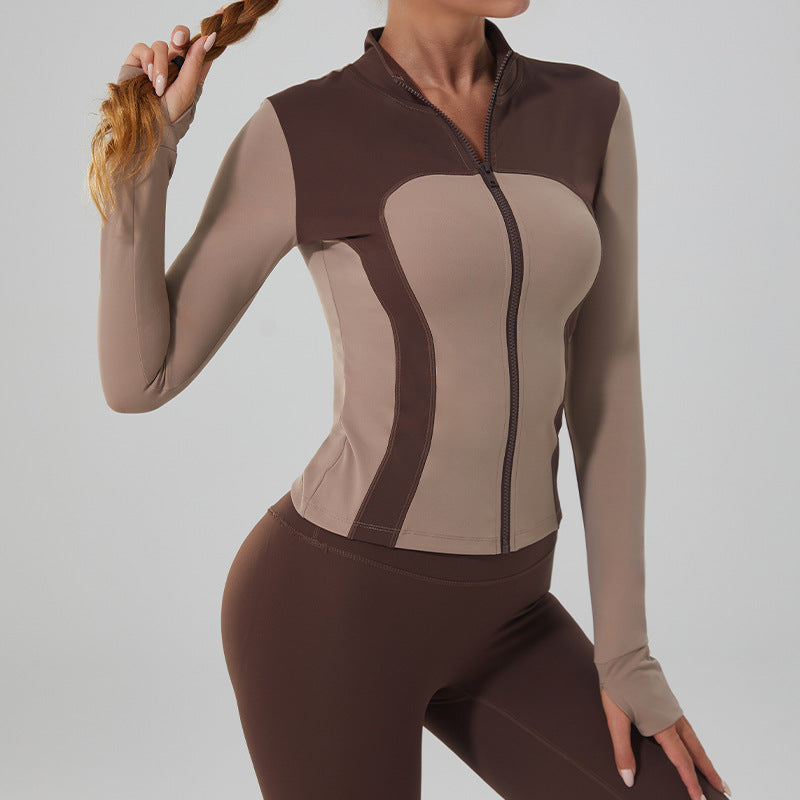 new arrival fitness wear slimming look yoga wear outwear sports outwear women's yoga wear long sleevestops stand collar zipper