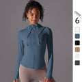 New double-sided nylon solid color zipper pocket hooded sports jacket running fitness yoga long sleeve outerwear for women