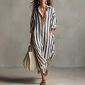 european and american independent station cross-border fashionloosev necklongstripessummer nine-quarter sleeve women's shirtdress