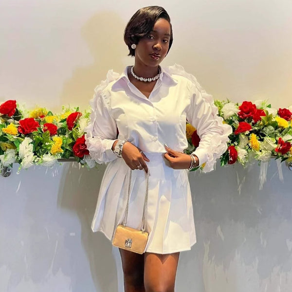 European and American women's clothing light and mature style elegant design sense three-dimensional flower long-sleeved shirt African pleated skirt two-piece set summer