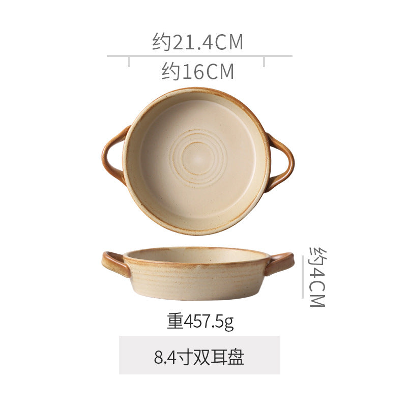 Vintage chic ceramic dinnerware - restaurant & hotel grade, unique ribbed design, steak & western cuisine plates, high-style deep dishes for home use