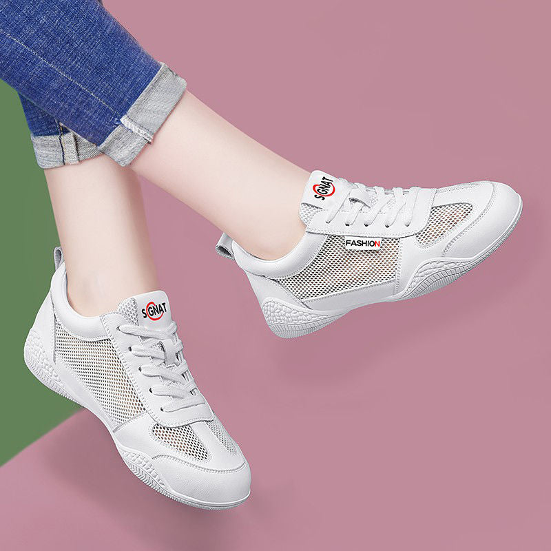 Women's white leather sneakers - spring/summer 2025 collection: lightweight, breathable mesh, comfortable lace-up, versatile & trendy athletic shoes