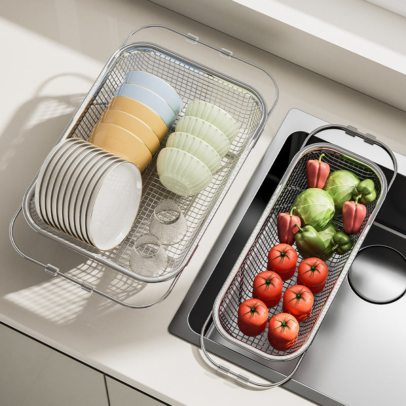 Stainless Steel Drain Rack Kitchen Telescopic Sink Dish Rack Sink Vegetable Wash Basin Dishes and Chopsticks Water Filter Dishes Dishes Dishes Storage Basket