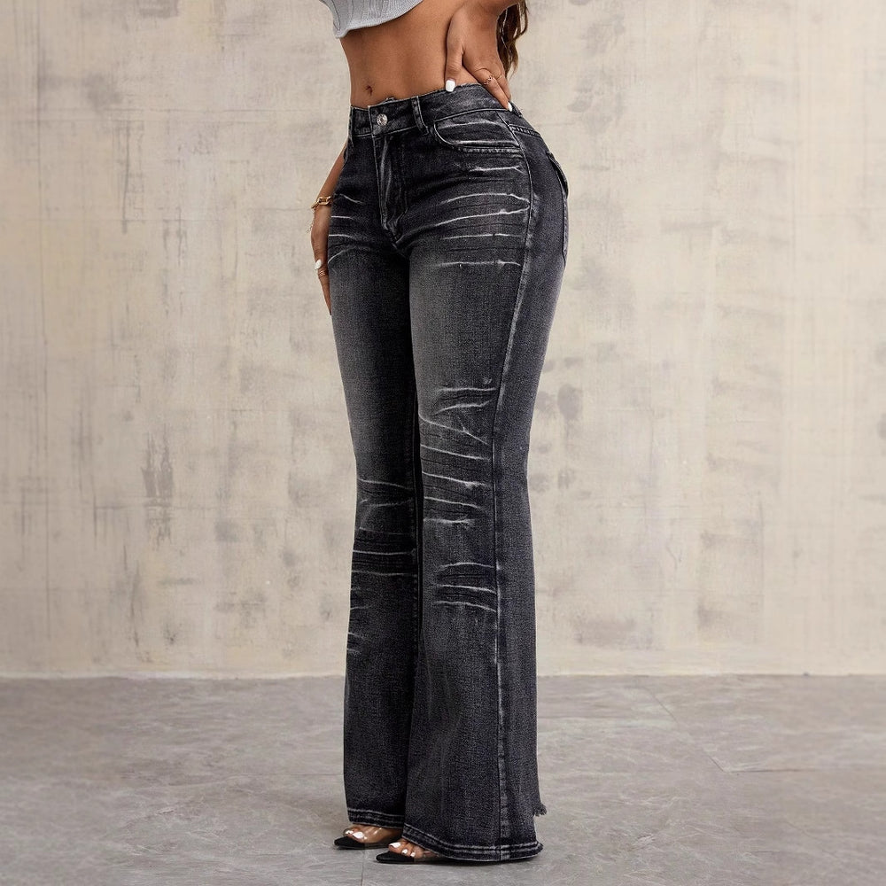Pre-sale-15856#  cross-border women's fashion european and american foreign trade ins new fashion slightly flared non-leg jeans