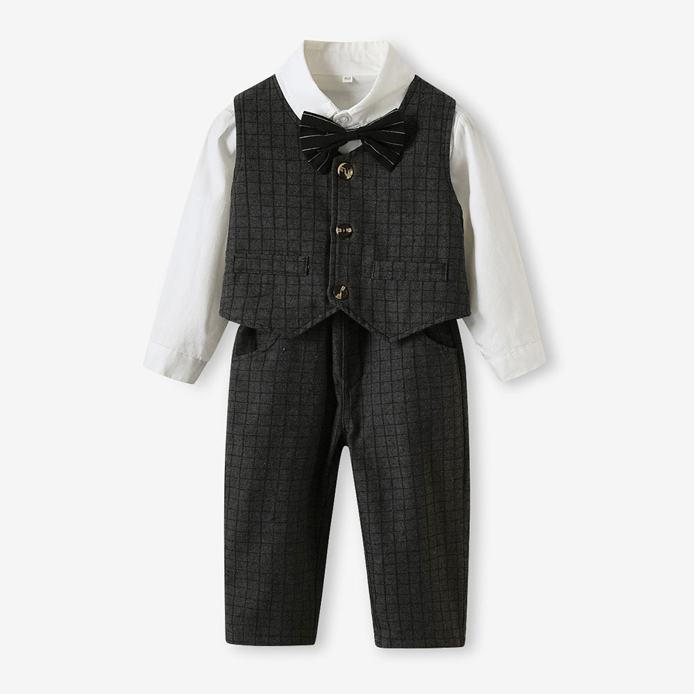 Boys' suit set - stylish british style autumn/winter floral boy's formal wear - first birthday baby boy's three-piece suit