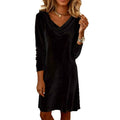 fall/winter fashion cross-border women's new solid color overcoat, swing neck long sleeve sexy velvet dress