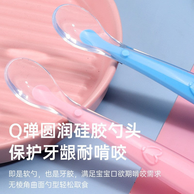 English card pack, baby silicone spoon, soft head spoon, baby training spoon, children's tableware cartoon silicone spoon