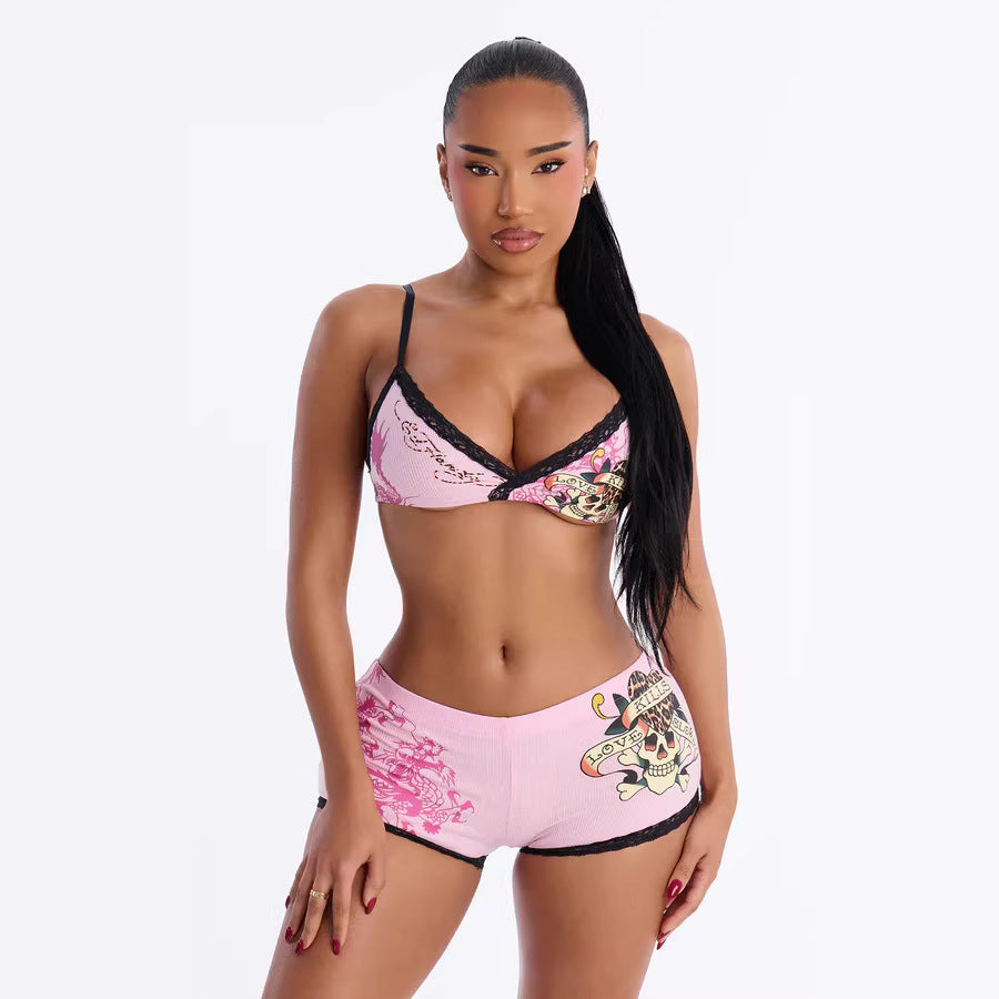 Summer floral print square leg bikini swimsuit with tie straps,  new arrival, in stock, minimum order quantity of 30 pieces per size for summer