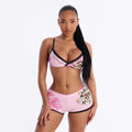 Summer floral print square leg bikini swimsuit with tie straps,  new arrival, in stock, minimum order quantity of 30 pieces per size for summer