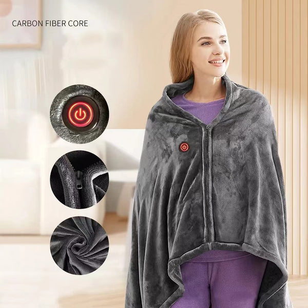 Electric heating warm-up blanket shawl  charging heating blanket warm-up cover cold-proof warm-up cloak velvet warm-up heating