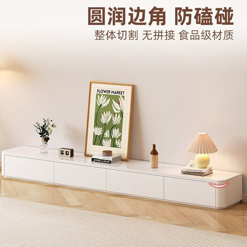 Glass tv cabinet living room for home casual modern small apartment cream style new floor-standing coffee table tv cabinet combination
