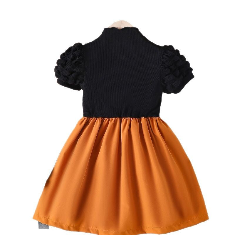 Children's clothing  cross-border fashion black top + brown skirt girl summer style